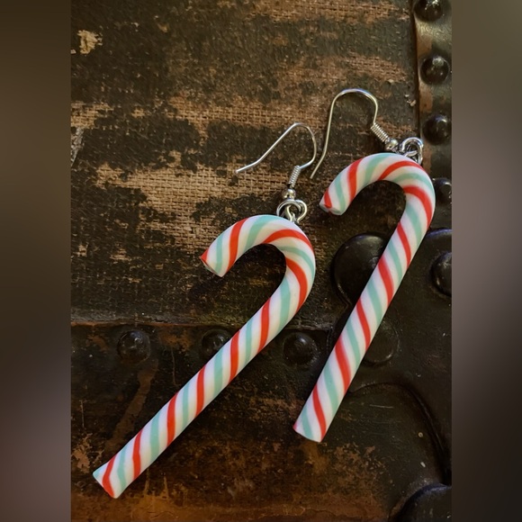 Red and Green Candy Cane Earrings - Picture 2 of 3